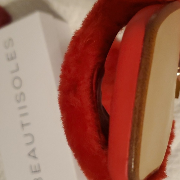 💥 Beautiisoles Sofie Cozy Slide Red Shearling Leather Shoes - Picture 6 of 13